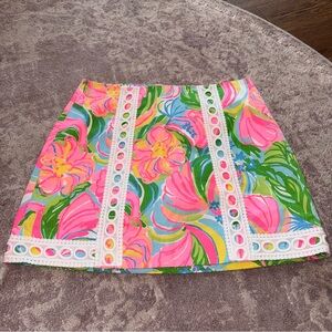 Lilly Pulitzer 4 Neon Pink So A Peeling Pansy Floral Lace Skort Skirt